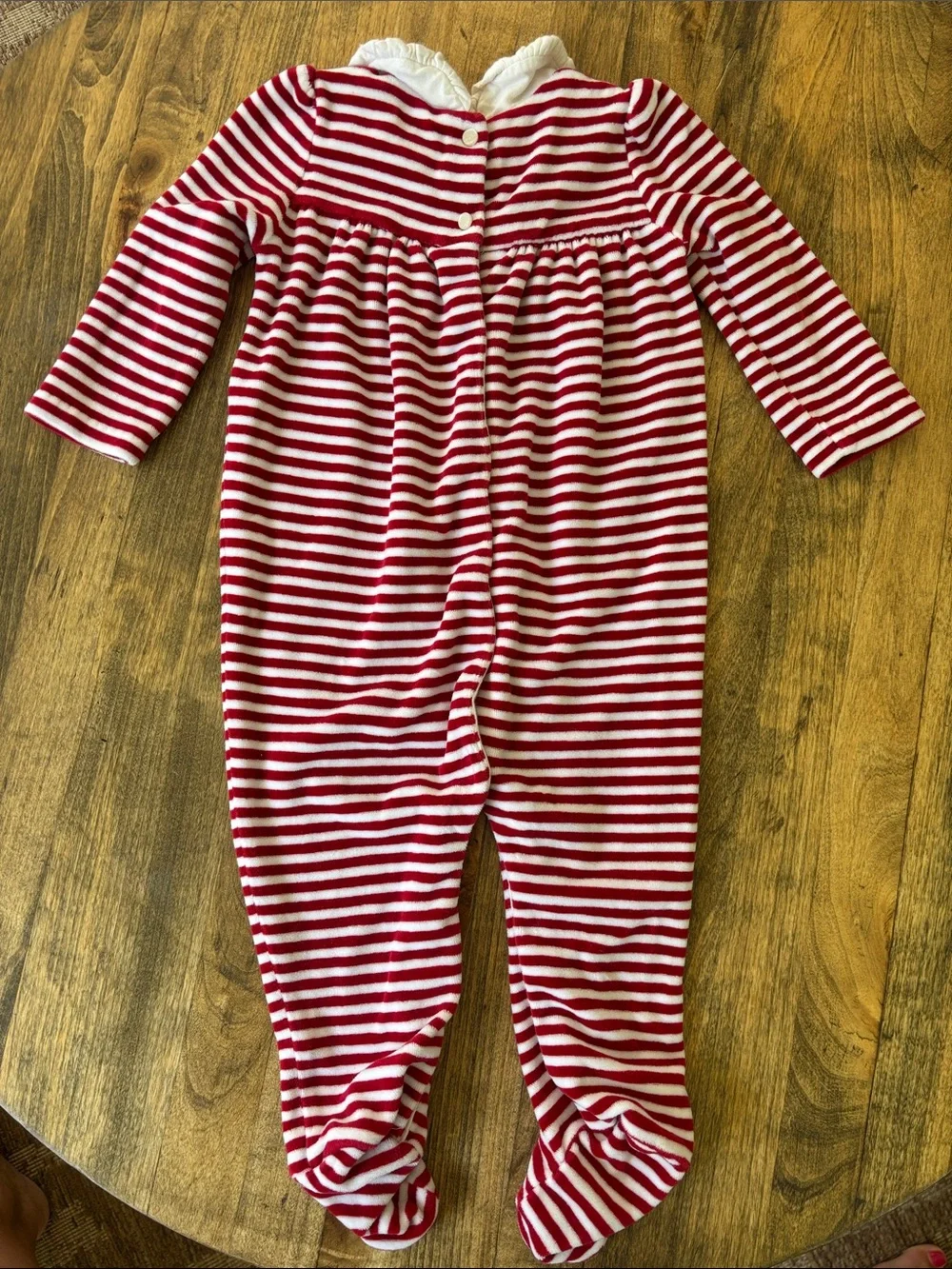 Ralph Lauren Red and White Striped Footed One-Piece with Peter Pan Collar